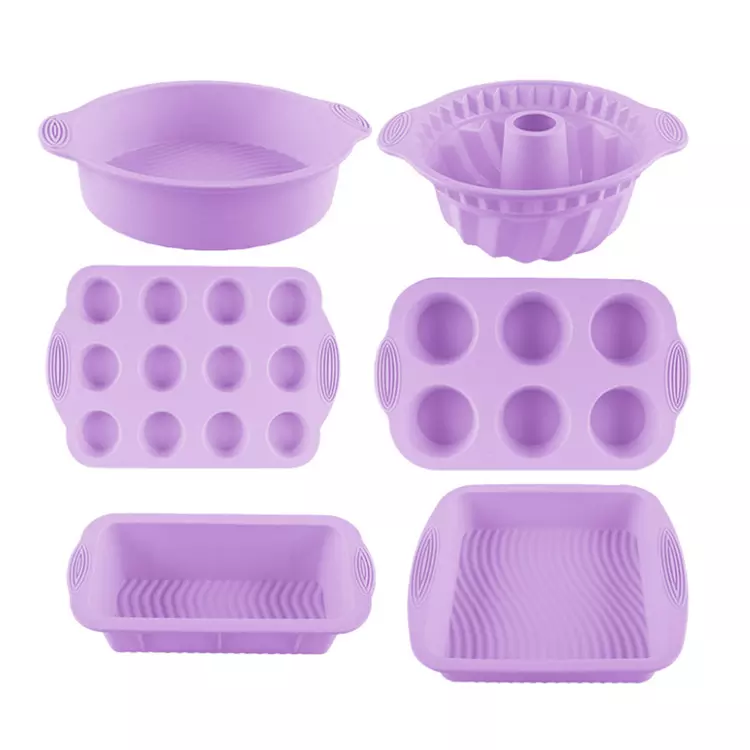 Economical 6pcs Nonstick Silicone Baking Cake Pan Cookie Sheet Molds Tray Set for Oven