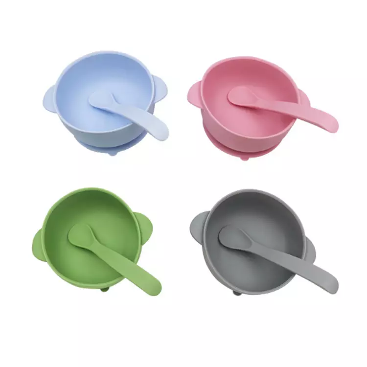 Food silicone suction baby bowl with Spoon for Kid Snack
