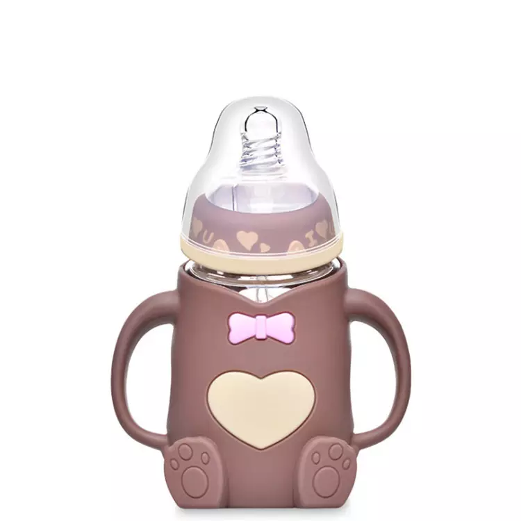Unbreakable glass Baby Milk Feeding Bottles with silicone cute cover