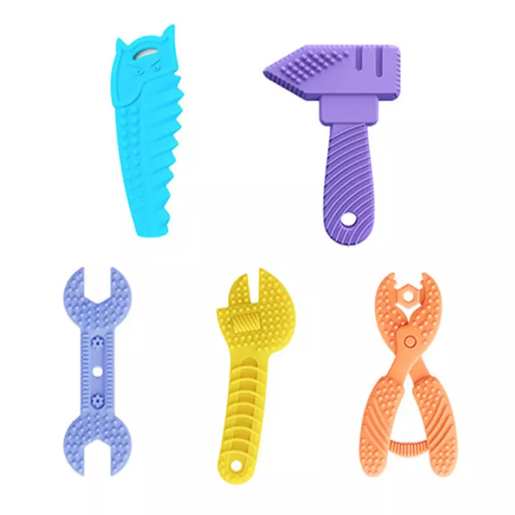Soft Silicone Teething Toys for Toddlers Infant Hammer Wrench Spanner Pliers Tools Shape